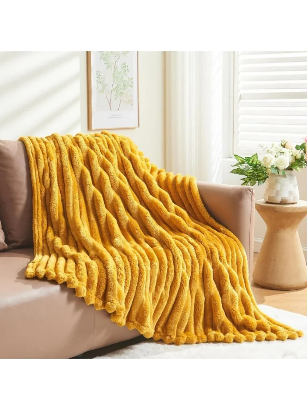 Cozy Mustard Yellow Soft Throw Blanket | Premium Silky Flannel Fleece
